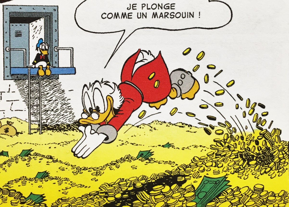 Picsou plongeant comme un marsouin dans ses pièces d'or